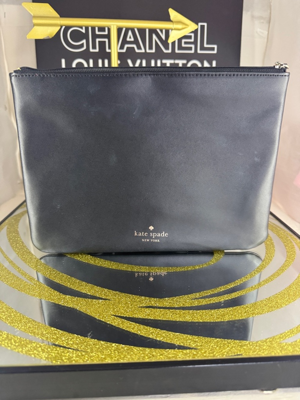 kate spade Black Leather Zip Pouch Clutch